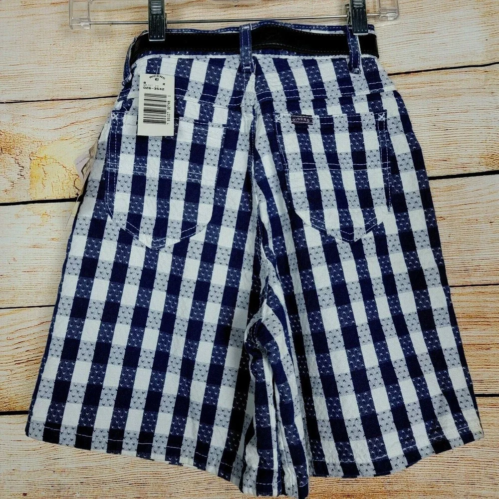 Vintage Lee Riders Shorts Girls Size 8 Loose Fit Blue White Plaid Belted 90s New